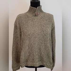 Willow Pullover black & green Tweed Split collar w/ button cotton/poly sweater